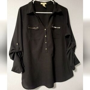 Finesse Top Women's 2XL Black Long Sleeve Blouse